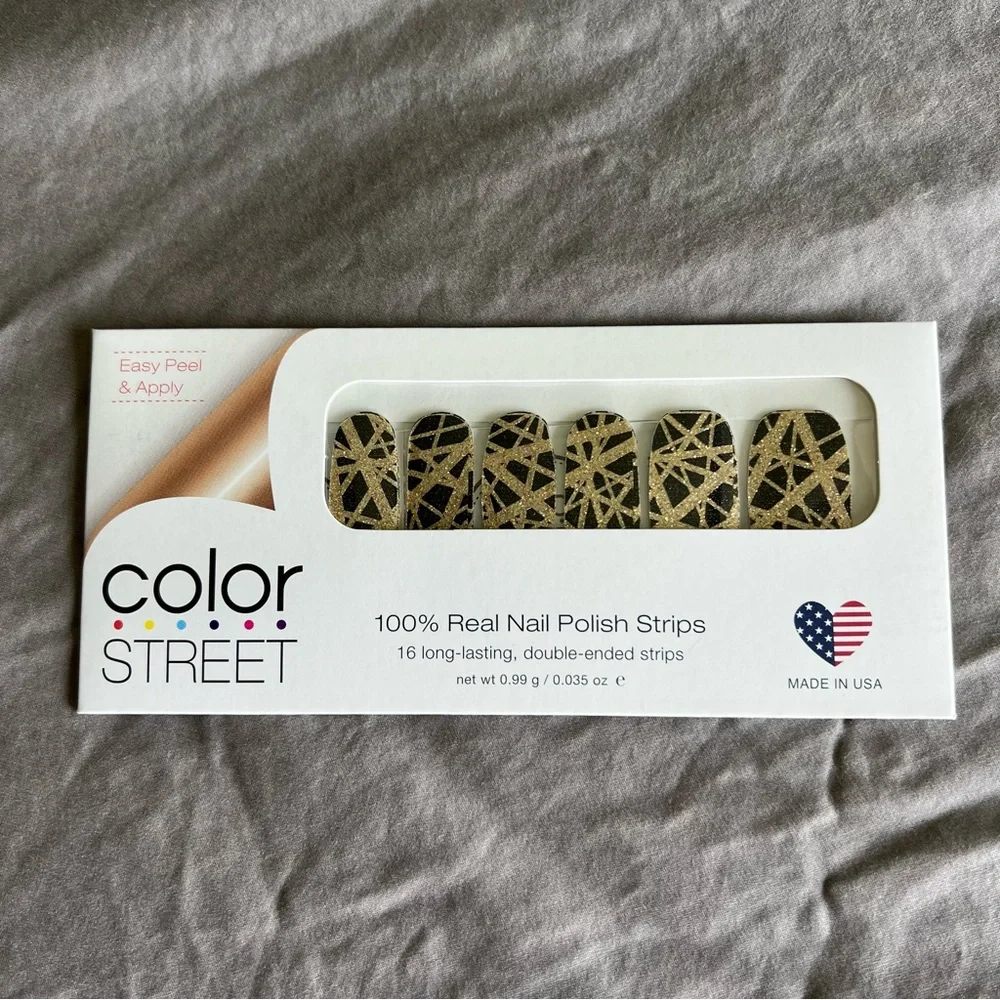 *Rare, HTF* Color Street: Brooklyn Beat | Black Gold Lines Glitter Abstract